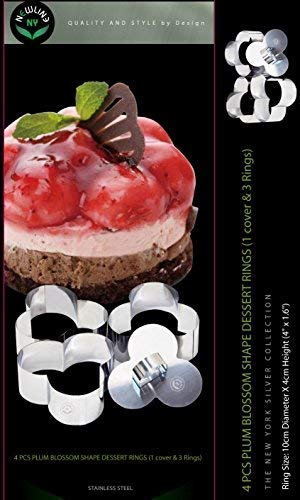 Newline Ny Stainless Steel Dessert Rings 4 Pcs Plum Blossom Shape Molded Starters Appetizers Salads, Pastries Mousse Molding Lay