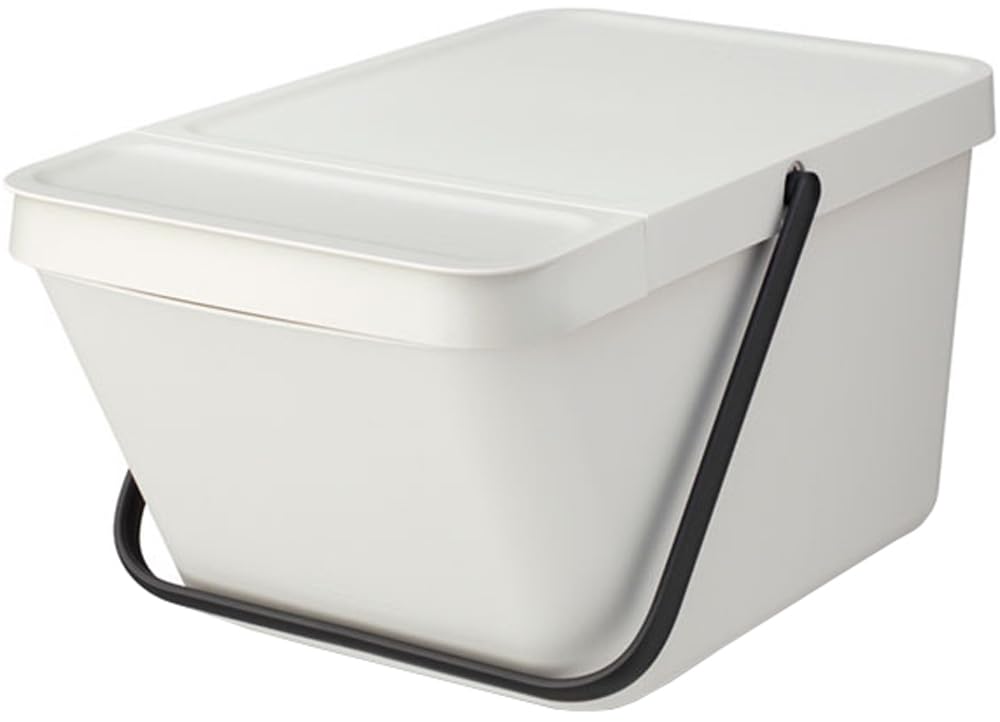 Brabantia Sort & Go Stackable 5.3 Gallon Recycling Wastebasket (Light Gray) Flat Top Trash Can With Carry Handle, Storage Bin, P