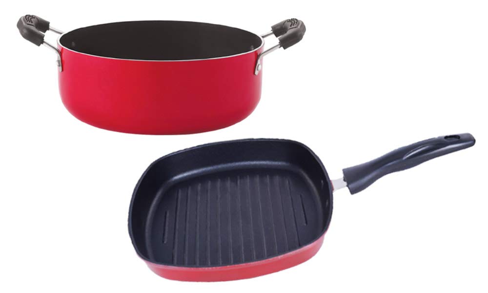 Nirlon Three Layer NonStick Coated Chemical Free Healthy Kitchenware Utensil Gift Set Of 2 Pieces (2.6Mm_Casserole_Gp22)