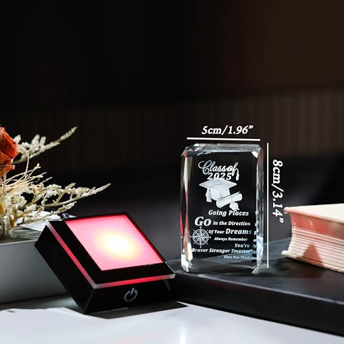 Movdyka 2025 Graduation Gifts for Her Him, 3D Layser Engraved Class of 2025 with Base, Unique High School College Graduation Gif
