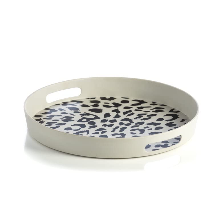 Homanlyround Decorative Serving Tray With Handles  Modern Leopard Print Coffee Table Tray  Multipurpose Serving Platter For Ho