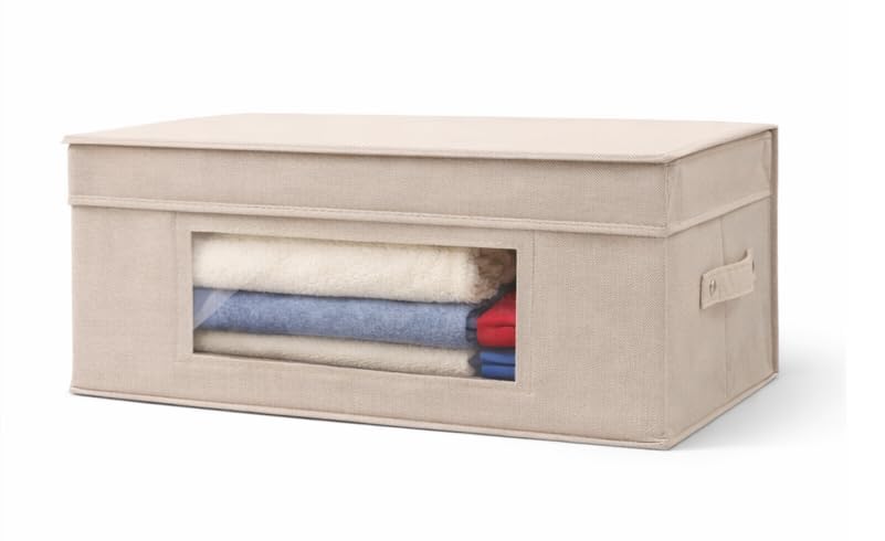 Xpandio Fabric Storage Box With Clear Window And Lid, Beige, 40X30X20 Cm, Closet Organiser For Clothes (Pack Of 1)