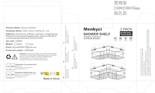 Menbyci Corner Shower Caddy  Adhesive Shower Shelf with Hooks  Stainless Steel Rustproof Bathroom Storage Organizer  No Drilling Shower Shampoo Holder Wall Mounted  2-Pack