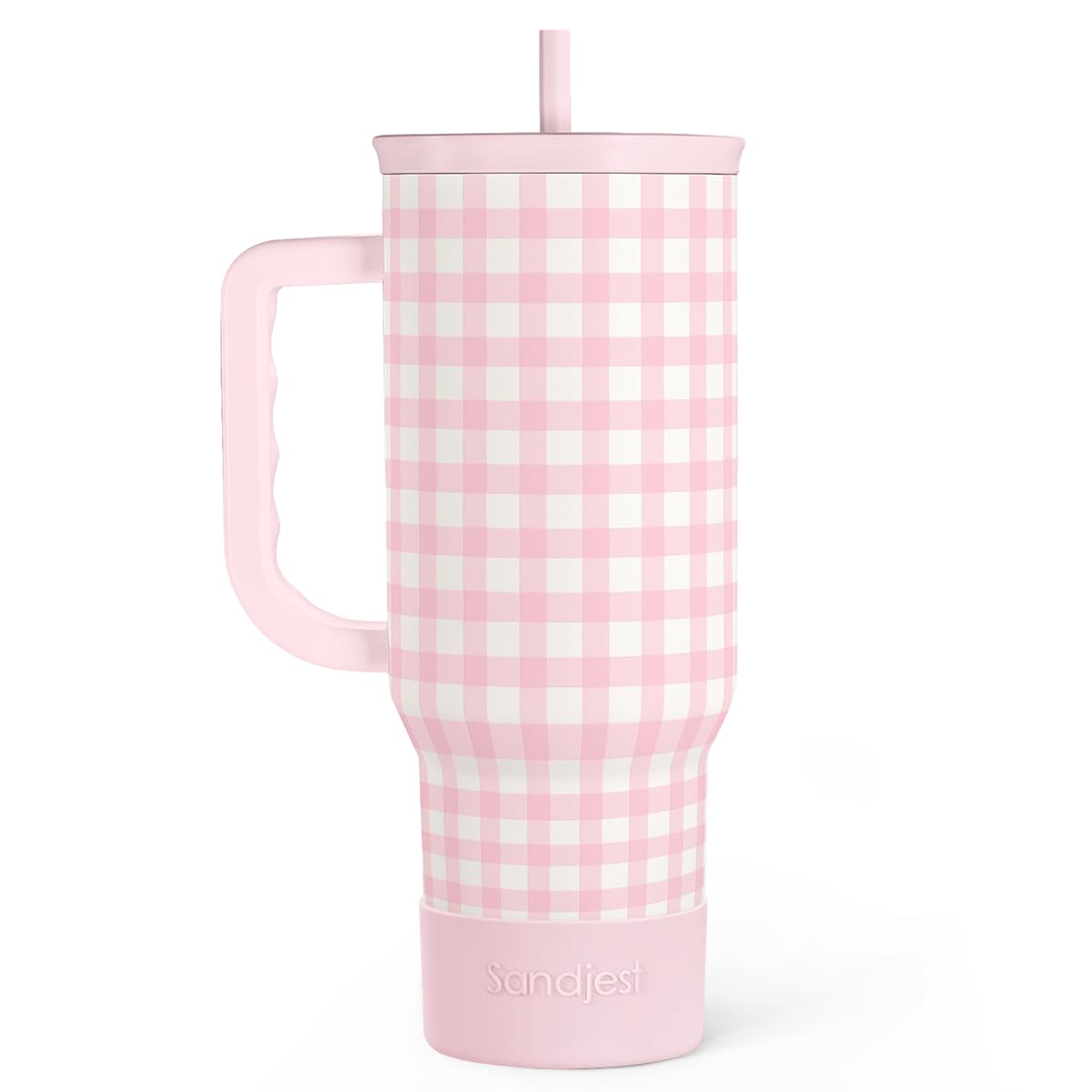 Pink Gingham 40oz Slider Tumbler with Handle and Straw - Insulated Stainless Steel Travel Coffee Mug for Women Girls, Gift for B