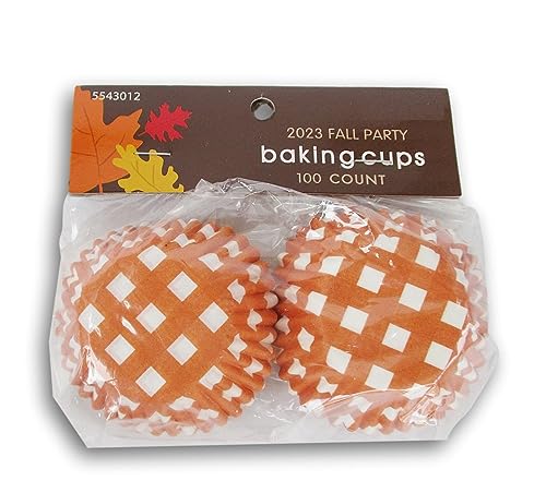 Autumn Tiny Baking Cups - Orange Plaid Paper Liners For Cupcakes, Muffins - Small- 100 Count