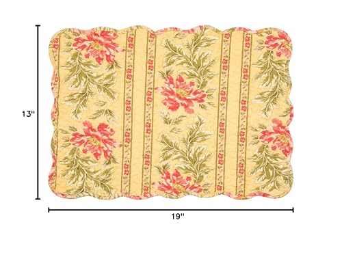 C&F Home 13 x 19 Freya Reversible Scalloped Quilted Vintage Floral Flower Themed Dining Tabletop Placemats Set of 6 All Seasons