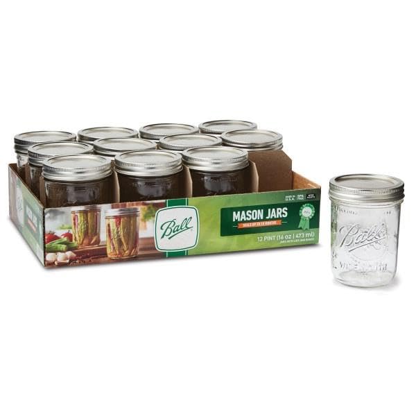 Ball Wide Mouth Glass Mason Jars With Lids And Bands, Used For Canning, Pickling, Juice, Jam, Jelly, Pint Size 16 Ounce (Pack Of