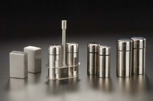 American Metalcraft 3-1/4'' Round Stainless Steel Salt & Pepper Set W/Base, Silver