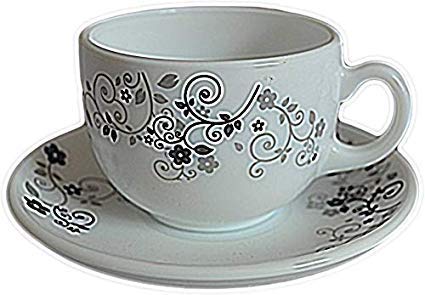 La Opala Diva, Opal Glass Crockery | Cup & Saucer Iris Regular, Set Of 12 | Mystrio Black, 160 Ml | For Tea & Coffee | Microwave