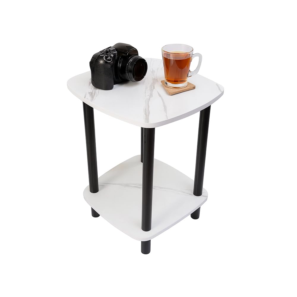 Tarkan Small Modern Wooden End Table For Living Room, Home, Office  Easy Assembly, Marble (40X40Cm, Square)