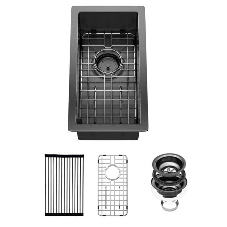 Sarlai 10 Black Bar Sink Undermount - 10x18 Inch Gunmetal Black Stainless 16 Guage Kitchen Bar Prep RV Sinks Deep Single Bowl On