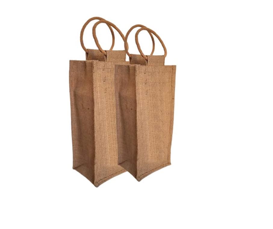 Handmakers Natural Jute Beige Water Bottle Reusable Bag For 2 Ltr Set Of 2