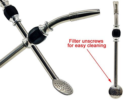 Rechere Stainless Steel Yerba Mate Tea Bombilla Gourd Drinking Straw Filter Silver (Black)