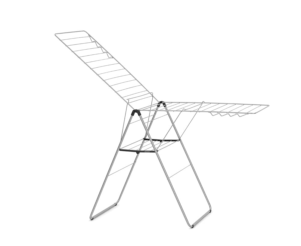 Brabantia HangOn Laundry Drying Rack (25m / Metallic Grey) Compact  Foldaway  Adjustable Indoor Stainless Steel Clothes Horse