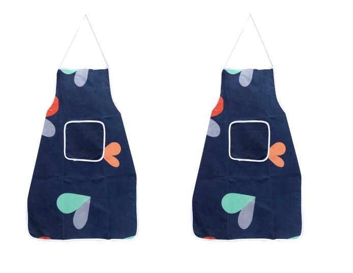 Aazeem Cotton Kitchen Apron With Front Pocket Waterproof Back Restaurant For Men & Women Unisex (Pack Of 2)