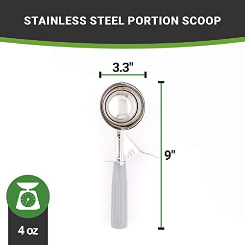 Restaurantware Met Lux 4 Ounce Portion Scoop 1 Trigger Release Cookie Scoop - With Gray Handle Stainless Steel Disher For Portio