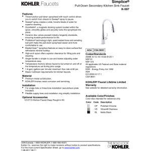 Kohler 597-Cp Simplice Pull Down Kitchen Faucet, 3-Spray Faucet, Kitchen Sink Faucet With Pull Down Sprayer, Polished Chrome