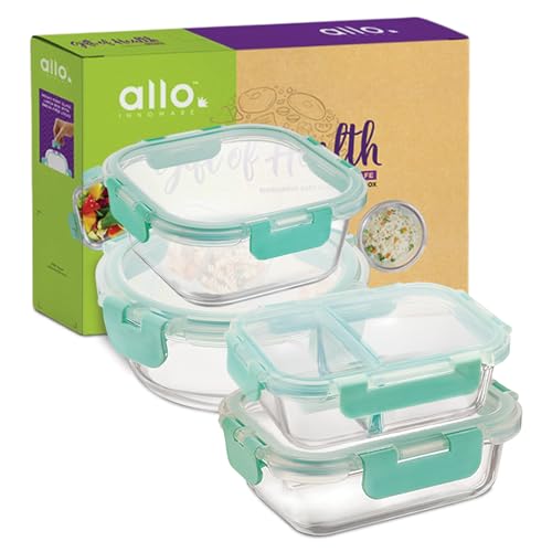 Allo Foodsafe Glass Containers With Lids For Food Storage | Gift Box Set Of 3 | Borosilicate Oven & Microwave Safe, Leakproof | 