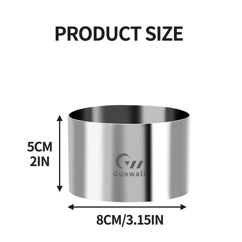 Guowall 4Pcs 3.15 Inch Seamless Cake Ring Mold For Baking Stainless Steel Round Mousse Mould Food Cookie Cutter