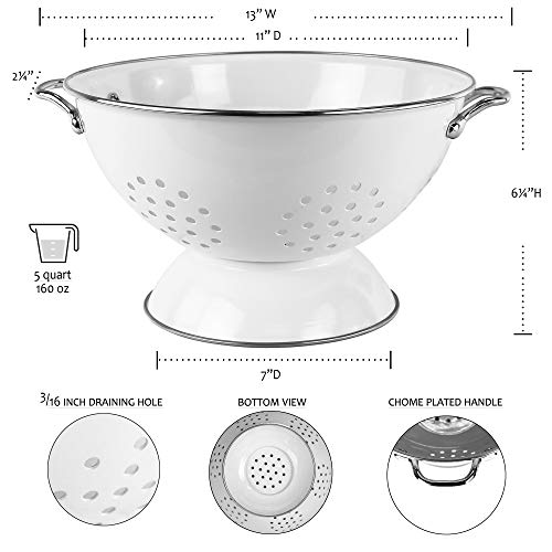 Reston Lloyd Enamel Steel Colander & Vegetable Strainer, 5 Quart/ 160Oz/ 4.7 L, Pink