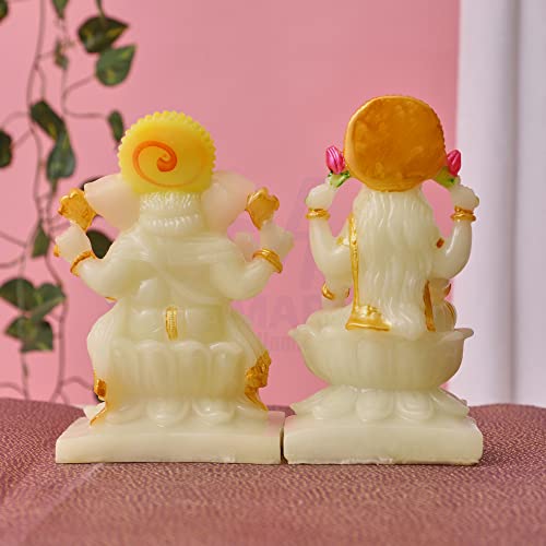 Apnimarket Marble Dust Laxmi Ganesh Statue Laxmi-Ganesh Idols For Home & Office Dcor Ganesh Laxmi Marble Showpiece Gift 7 Inch R