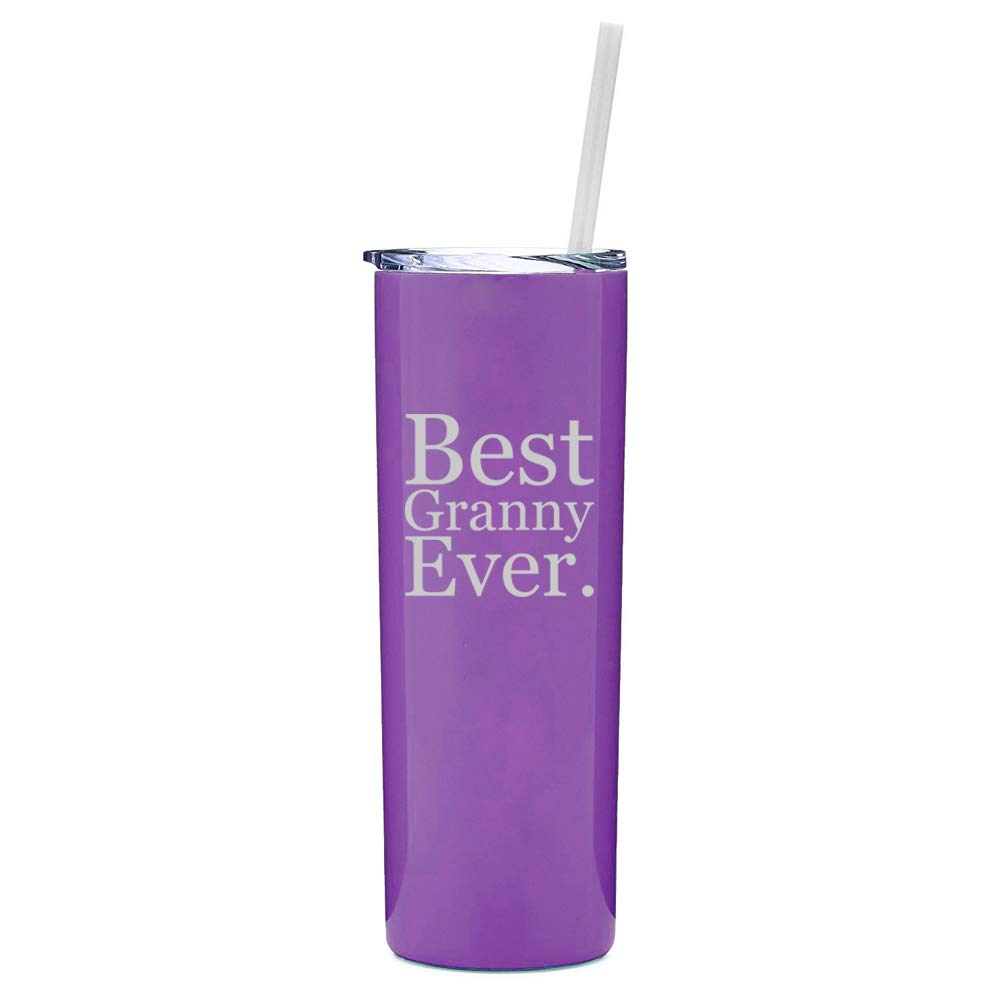20 Oz Skinny Tall Tumbler Stainless Steel Vacuum Insulated Travel Mug With Straw Best Granny Ever (Purple)