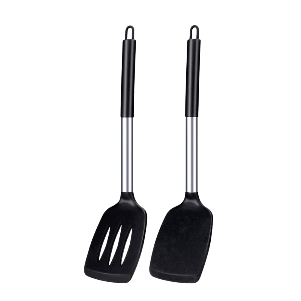 Zaptvi Pack Of 2 Silicone Slotted Turner Spatulas  NonStick, High Heat Resistant, BpaFree Cooking Utensils For Fish, Eggs, Pa