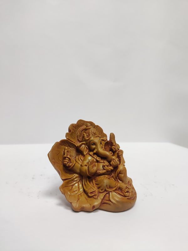 Pratima Wooden Finish Jaswanti Polyresin Ganesh Idol|Vinayaka Statue|Ganpati Murti|Ganesha Idol For Car Dashboard|Ganesh Idol Fo