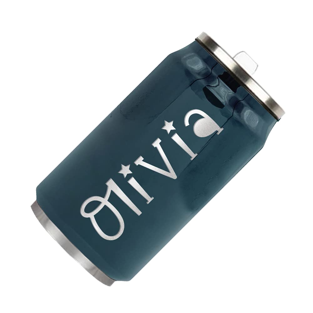 Personalized For Kids On Blue Sea Gloss Laser Engraved Custom Children Name 12 Oz Can Stainless Steel Water Bottle