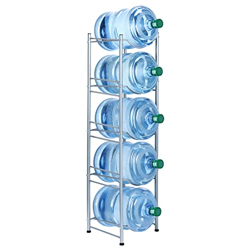 Mooace 5-Tier Water Jug Rack, 5 Gallon Detachable Water Bottle Holder Organizer Storage Rack, Silver