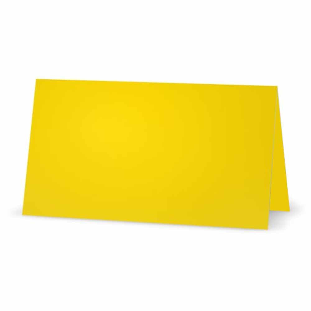 Yellow Place Cards - Flat Or Tent - 10 Or 50 Pack - White Blank Front With Solid Color Border - Placement Table Name Seating Sta