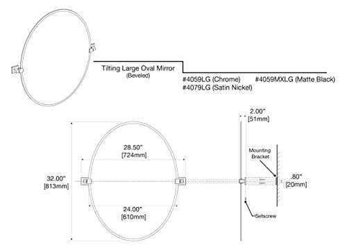 Gatco 4079Lg Elevate Frameless Oval Mirror, Satin Nickel, 32''H