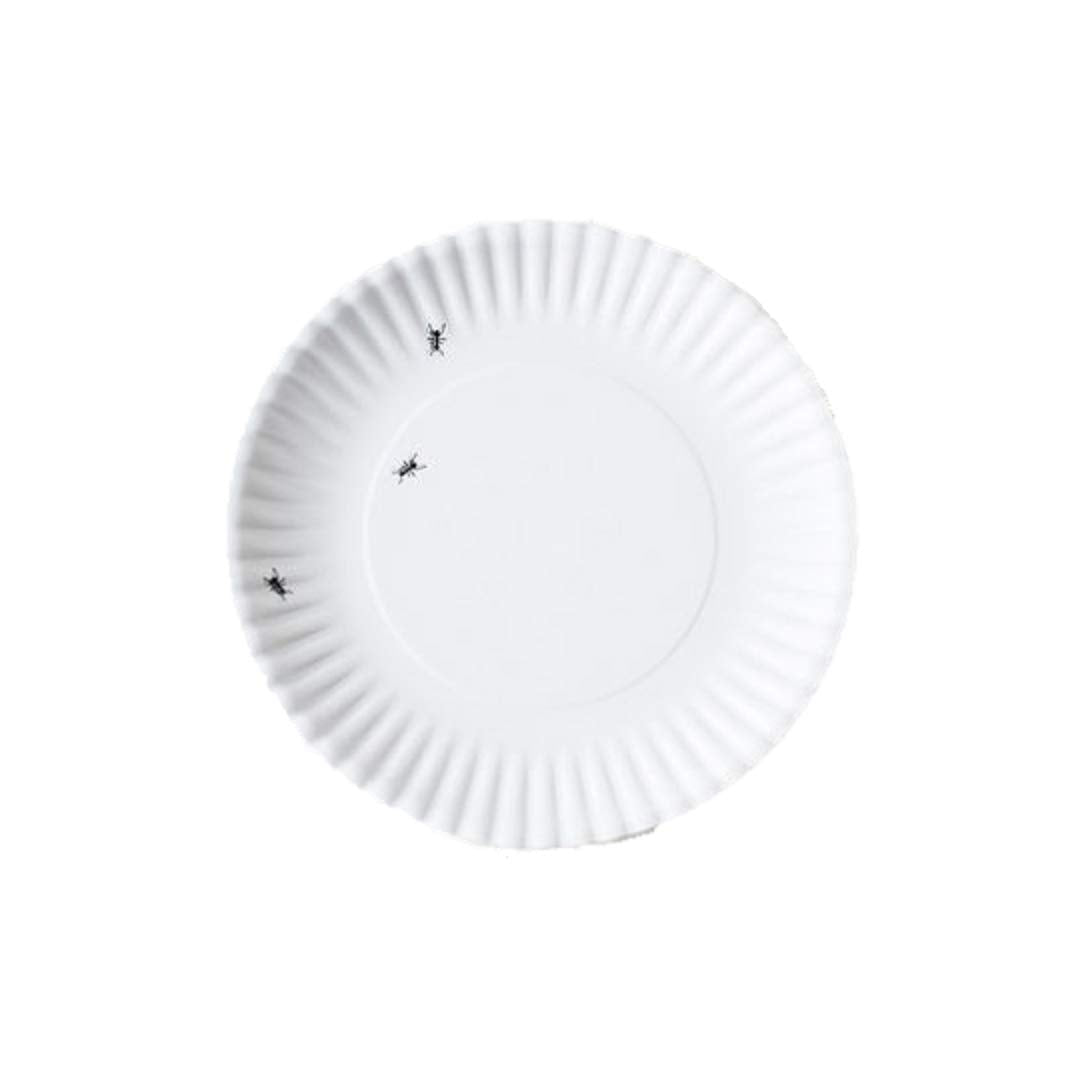 'What Is It?'' Larger Size 11-Inch Reusable White Dinner Plate With Ant Design, Melamine, Set Of 4