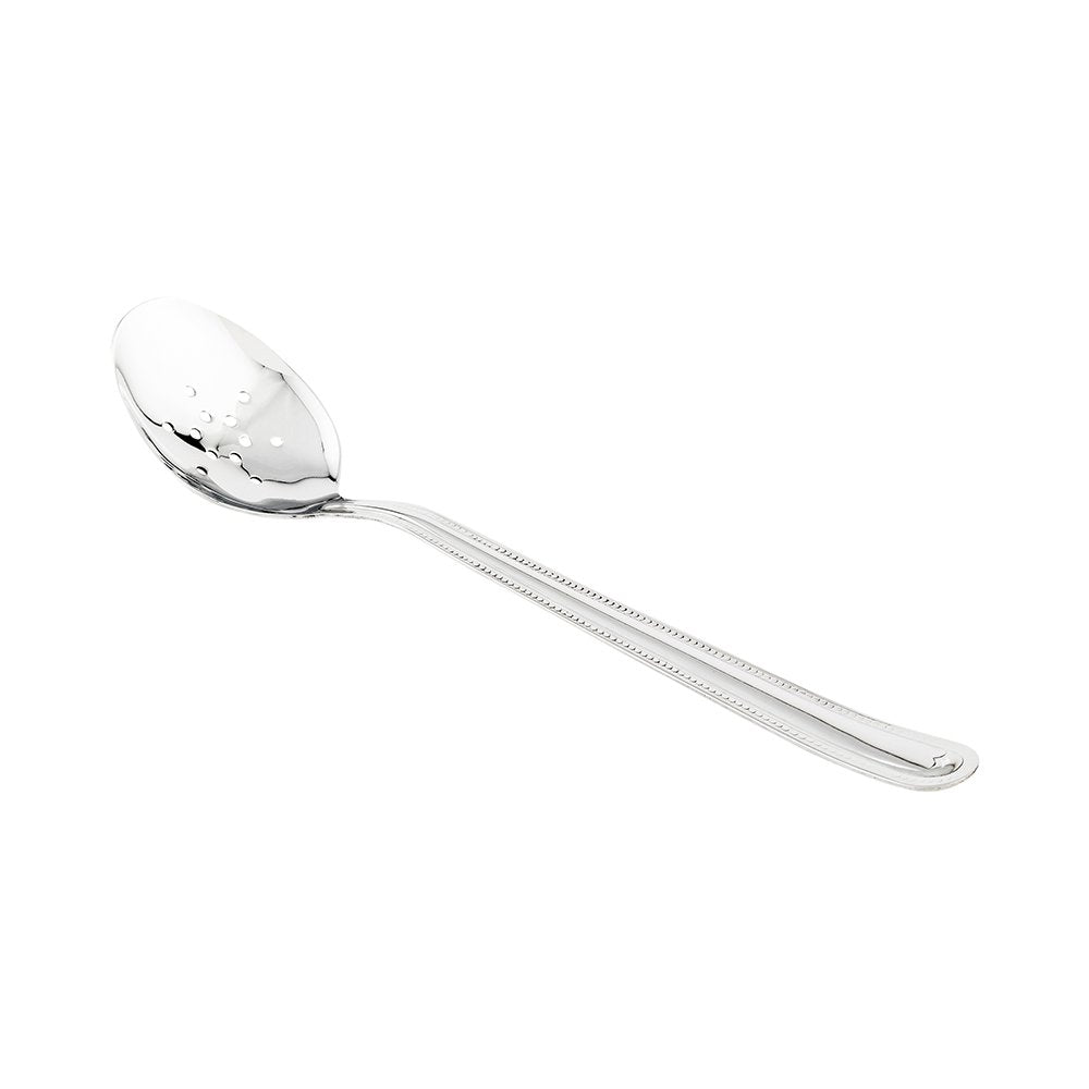 Restaurantware Met Lux 12.5 Inch X 2.75 Inch Serving Spoon 1 Perforated Catering Spoon - Polished Finish Dishwasher-Safe Silver