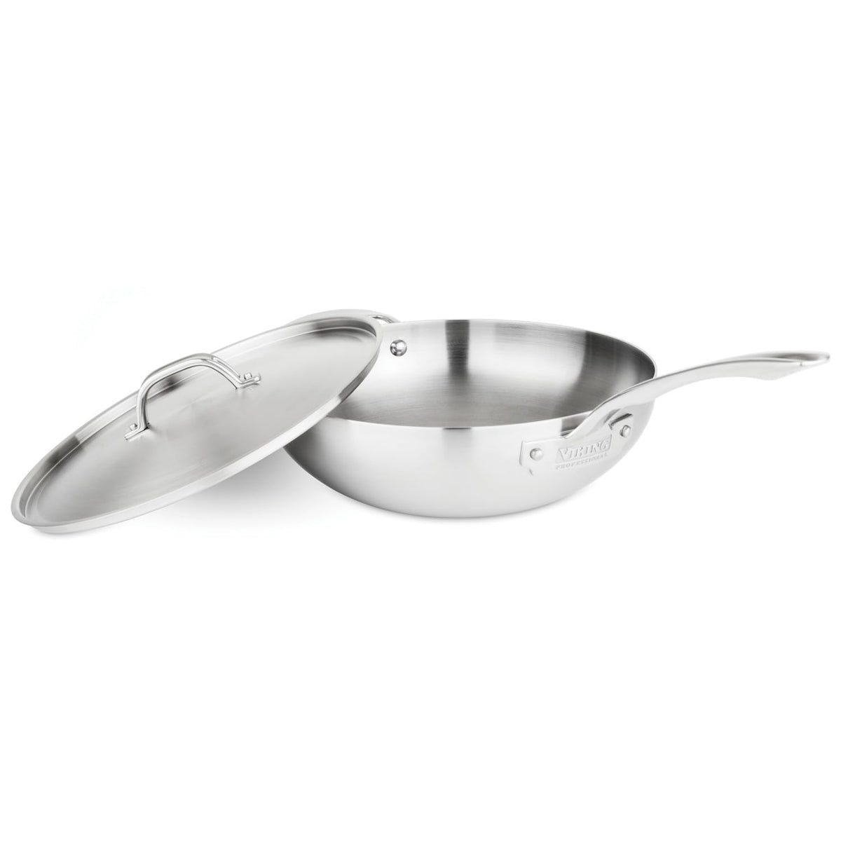 Viking Culinary Professional 5-Ply Stainless Steel Chef Pan, 12 Inch, Includes Steel Lid & Ergonomic Stay-Cool Handle, Dishwashe