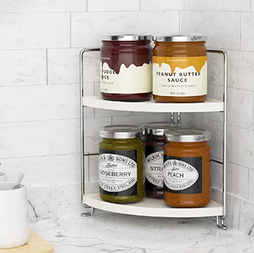 FSyueyun 2-Tier Corner Bathroom Countertop Organizer  Kitchen Spice Rack Makeup Storage Shelf Vanity Bedroom Storage Tray (Silver)