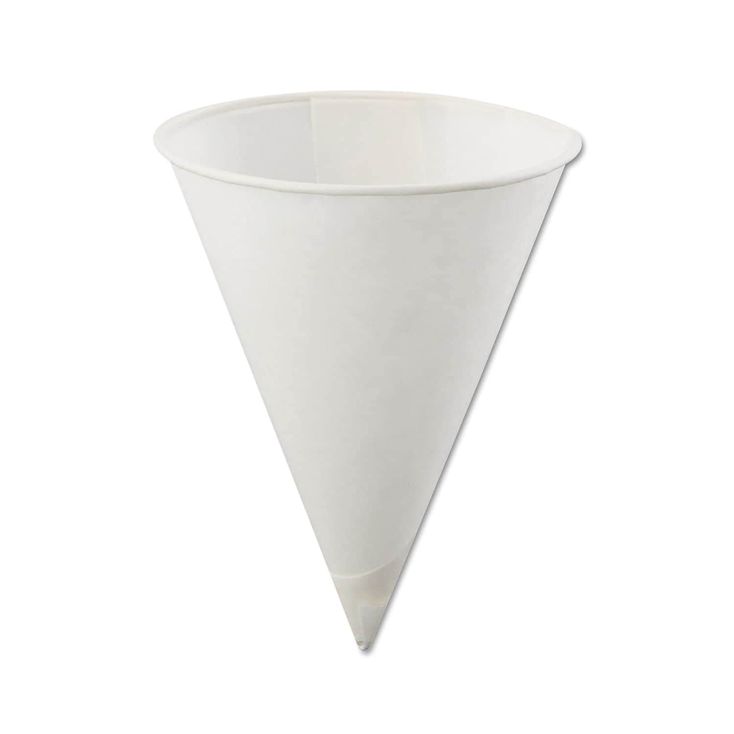 Konie Kci 4.0Kbr Poly-Bag Rolled-Rim Cone Cup, 4 Oz. Volume, Paper, White (Pack Of 5000)