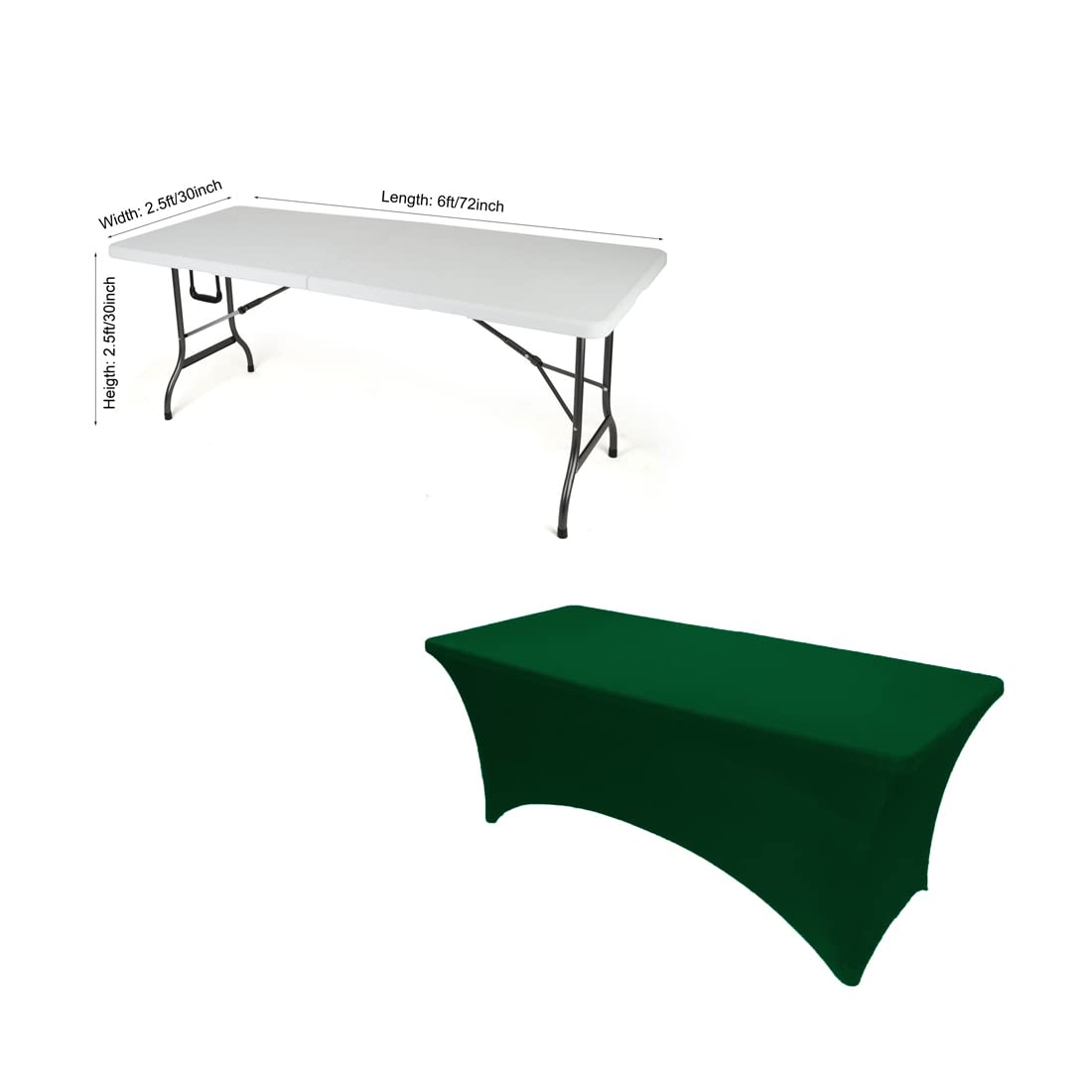 Gowinex 6Ft Hunter Green Stretch Spandex Table Cover Tablecloth For Rectangular Fitted Folding Table