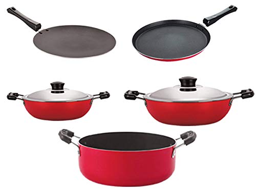 Nirlon Aluminium Non Stick Kitchenware Cooking Utencil Combo Set Of 5 Pieces (2.6Mm_Ct_Dkdm_Dkdb_Cass22_Ft12)
