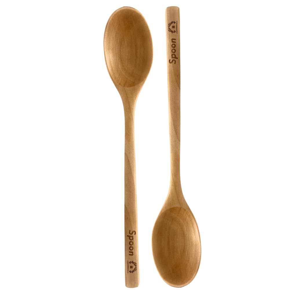 Wooden Spoons For Cooking 9-Inch Kitchen Cooking Spoon Set Of 2 Wood Serving Spoons For Mixing Stirring Baking Blending Tasting