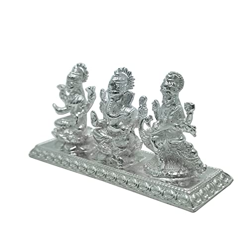 Maa Silver Pure Silver Lakshmi Ganesha Saraswati Trimurti Bis Hallmarked Solid Idol With Base Perfect For Gifting & Pooja Use (9