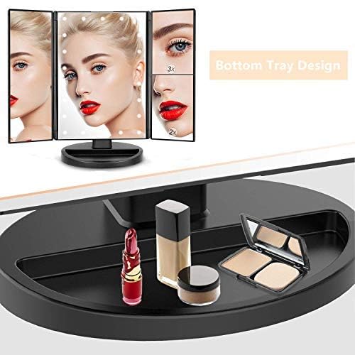 Infitrans 3 Folds Lighted Vanity Makeup Mirror,1X2X3X Magnification, 21 Led Bright Table Mirror With Touch Screen,180 Adjustable