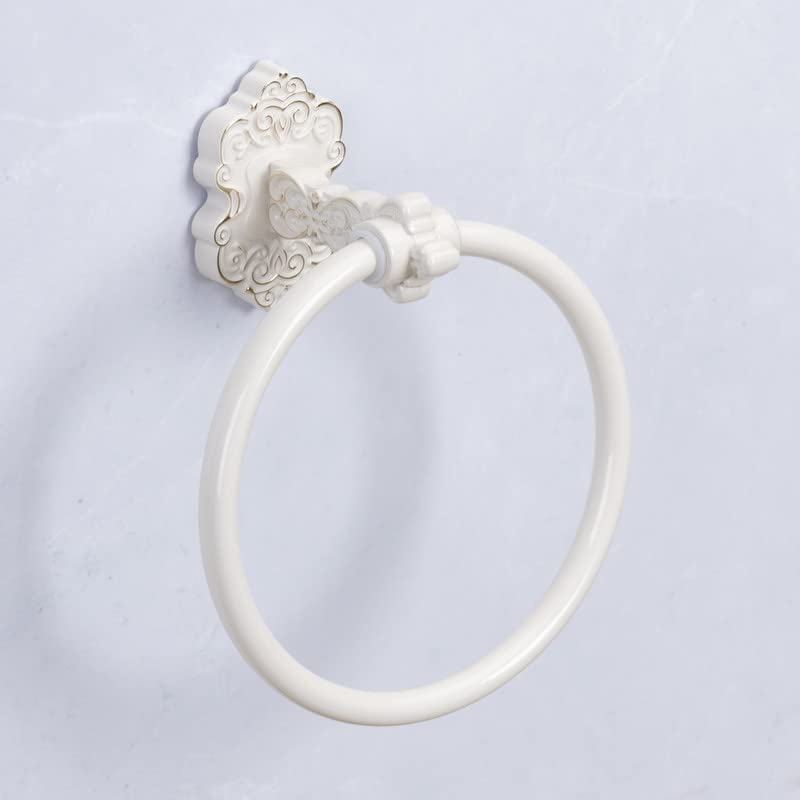 Sdh Bathroom Towel Ring - Vintage Style Antique White & Gold Towel Hanger - Wall Mount Kitchen & Bathroom Hand Towel Holder - Pa