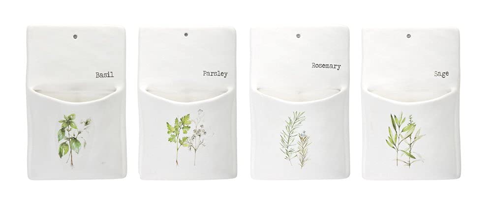 Melrose International 78251DS 5.25 x 8.5 in. Ceramic Herb Wall Pocket - Set of 4