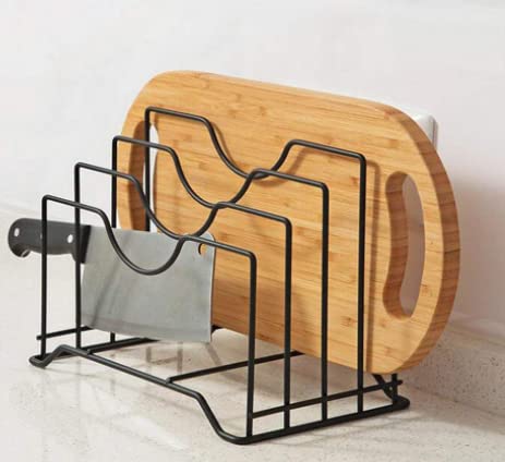 Iska Wrought And Cast Iron Storage Rack, Standard, Black | Modern Design Kitchen Organizer Plate Rack With 5 Compartment Black