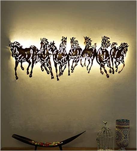 Bharat Art Metal Iron 7 Horse Cutting Medium Copper (A) Led Wall Art/Wall Sculpture For Home, Living Room, Bedroom, Hotels, Offi