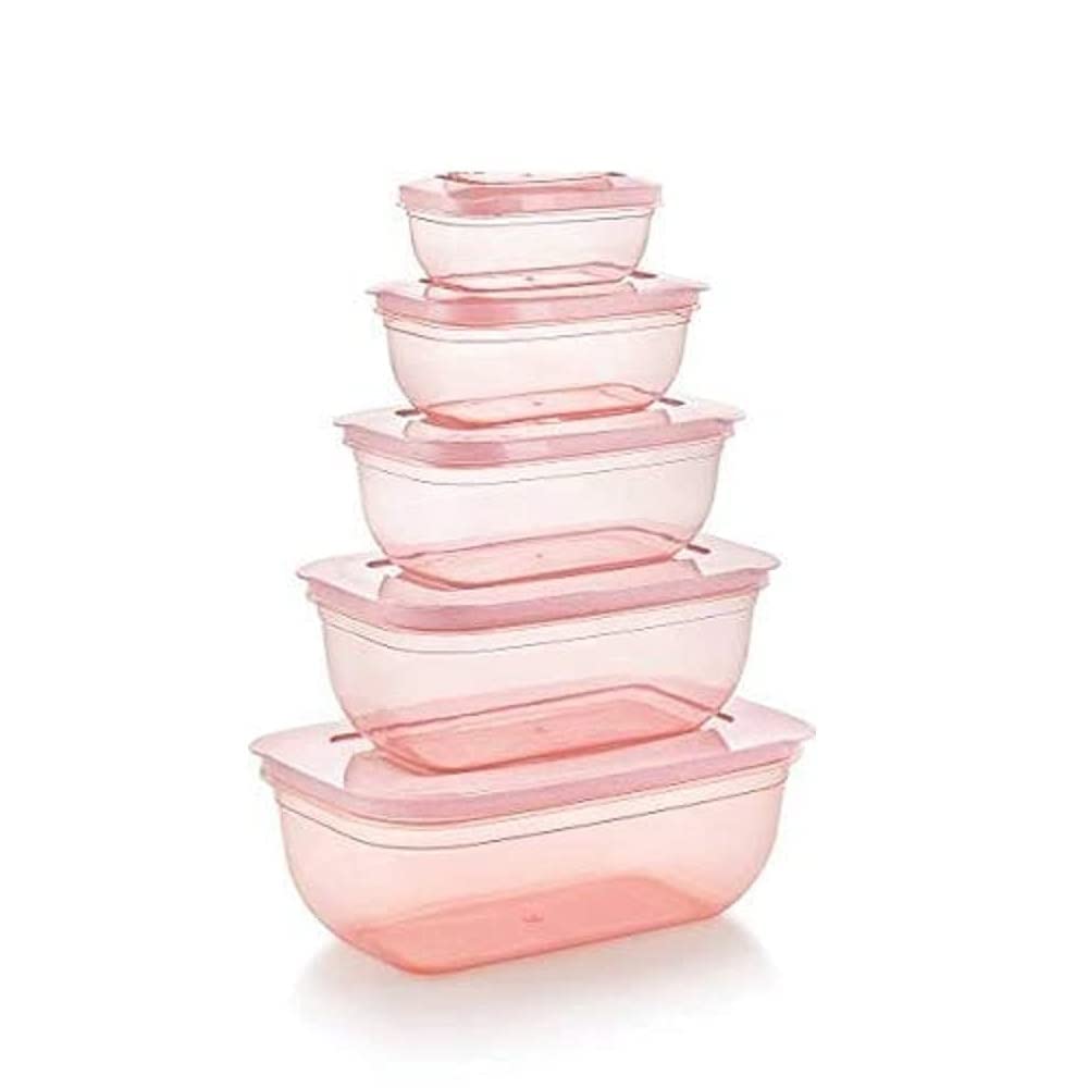 Lufarp Plastic 5 Pcs Food Containers For Kitchen Storage Set Rectangular With Air Tight Lid Kitchen Accessories For Storage Orga