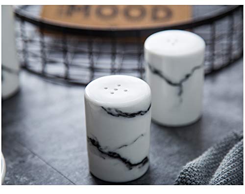 Sizikato 2Pcs Marble Stripes Ceramic Salt And Pepper Shakers Marble-Style Furniture Kitchen And Table Decoration.