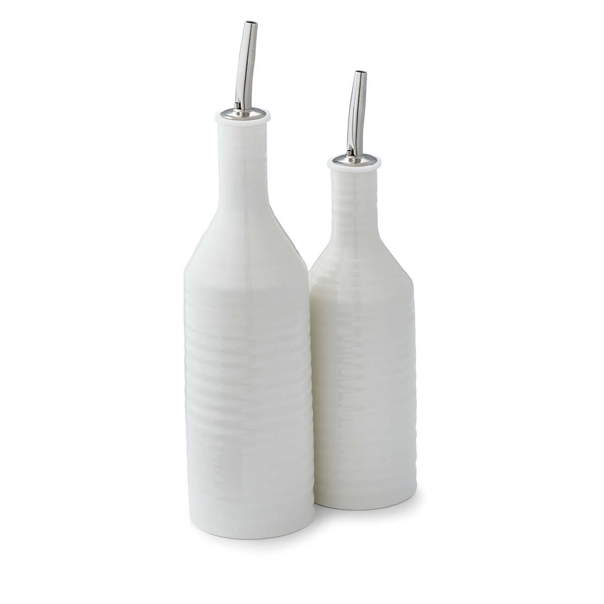 Portmeirion Sophie Conran White Oil And Vinegar Drizzling Set | 10.5 Inch Oil And 9 Inch Vinegar Dispenser Cruet Bottle Set | Ma