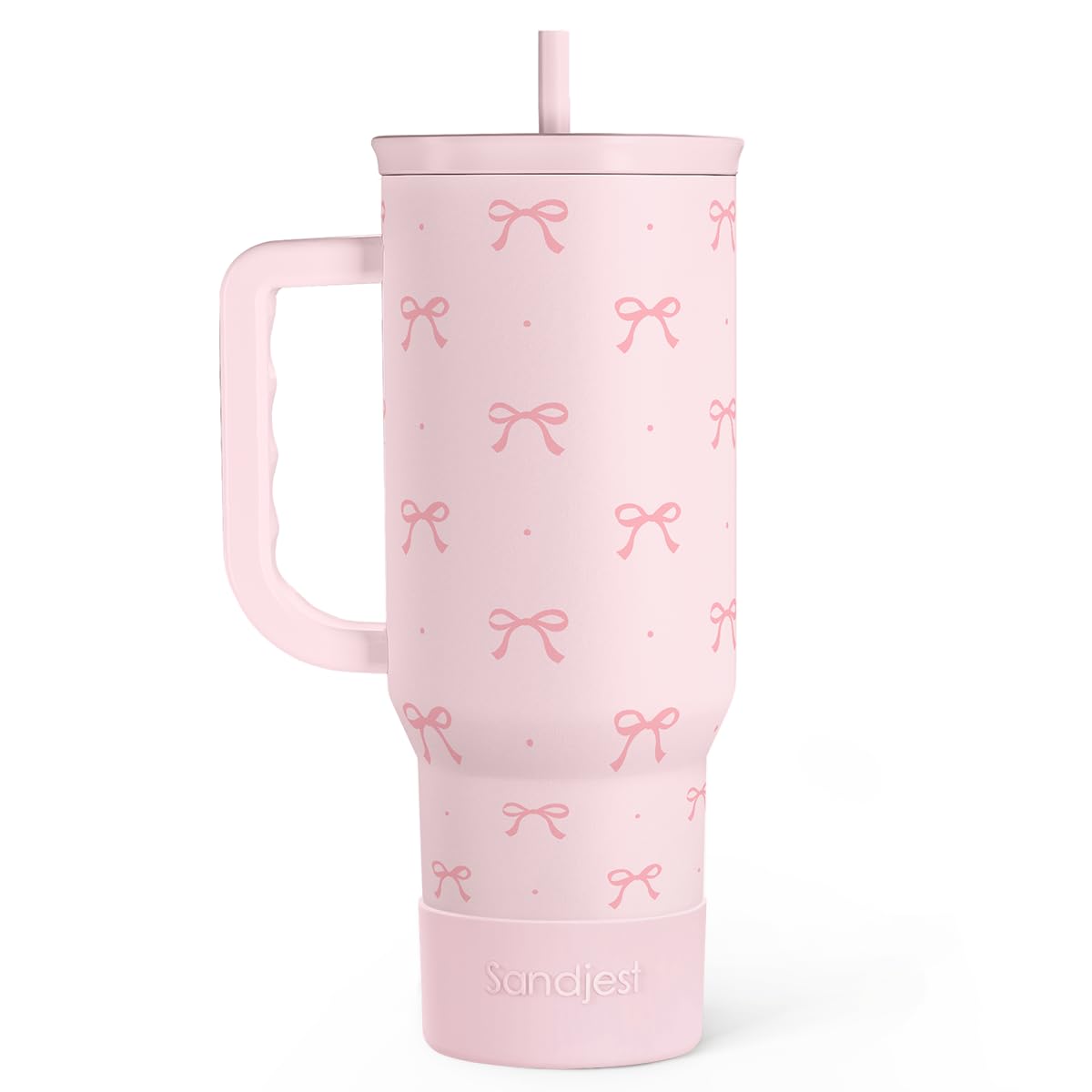 Gift for Women Girls - Coquette Bow Stainless Steel Tumbler with Handle, Travel Coffee Mug - Gifts for Birthday Christmas, 40oz